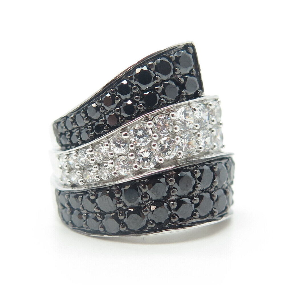 925 Sterling Silver White & Black C Z Ring Size 8.75 - Picture 3 of 10